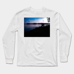 Lake silhouette family with duck and swan photography Long Sleeve T-Shirt